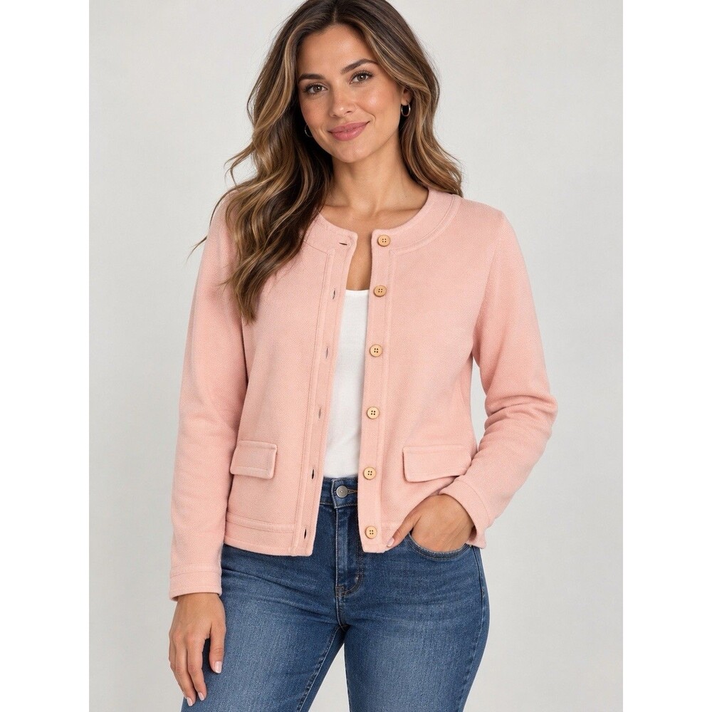 Talbots Women's Pink Cotton Blend Button Front Knit Cardigan Sweater Size